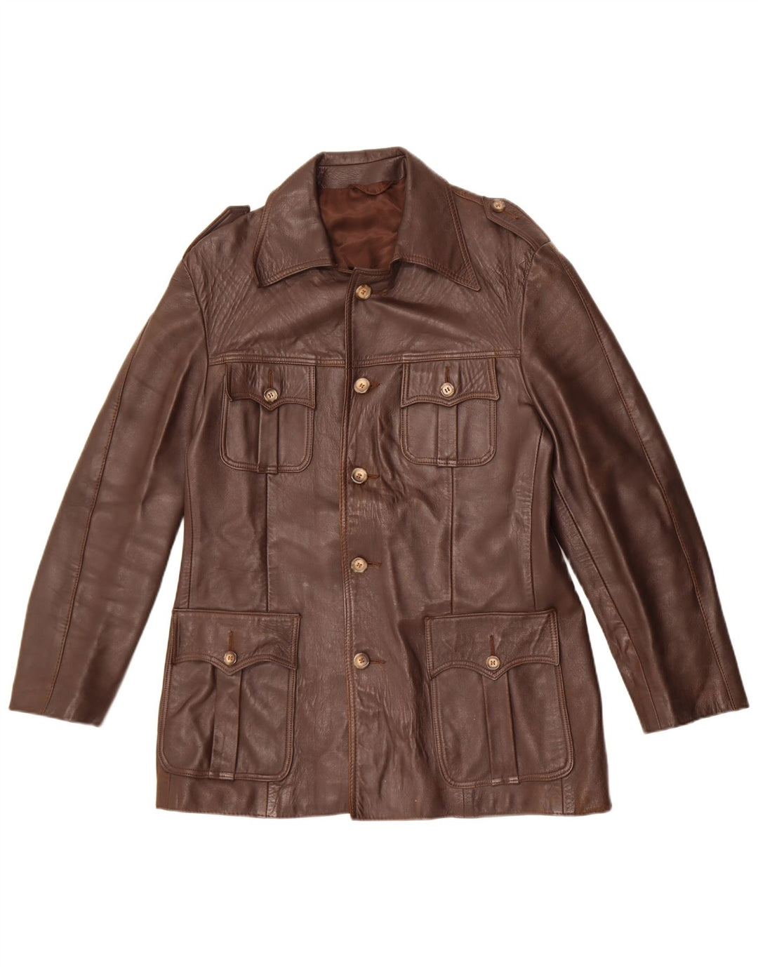 Giacca in pelle militare vintage da uomo UK 36 piccola marrone