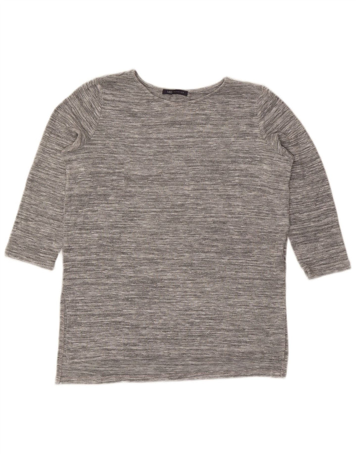 Marks & Spencer Top da donna manica 3/4 UK 12 Viscosa chiazzata grigio medio