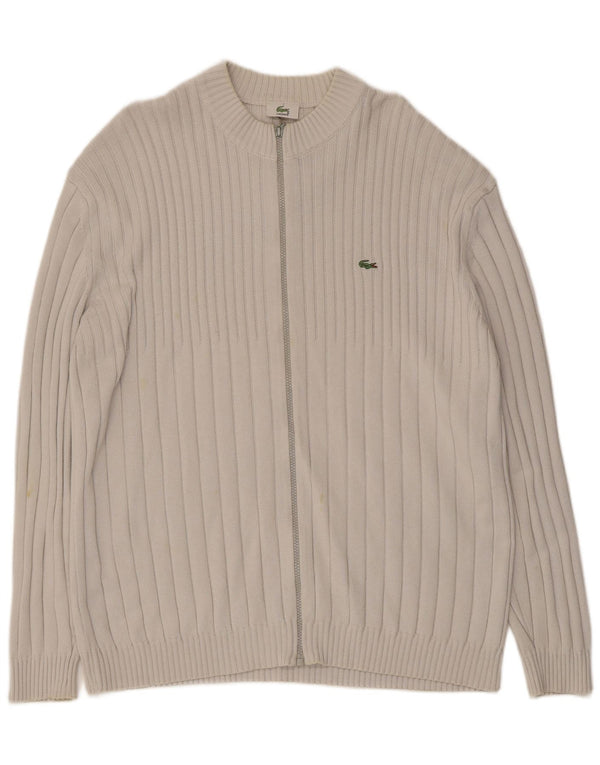 Maglione cardigan con zip intera da uomo Lacoste taglia 7 2XL cotone bianco sporco