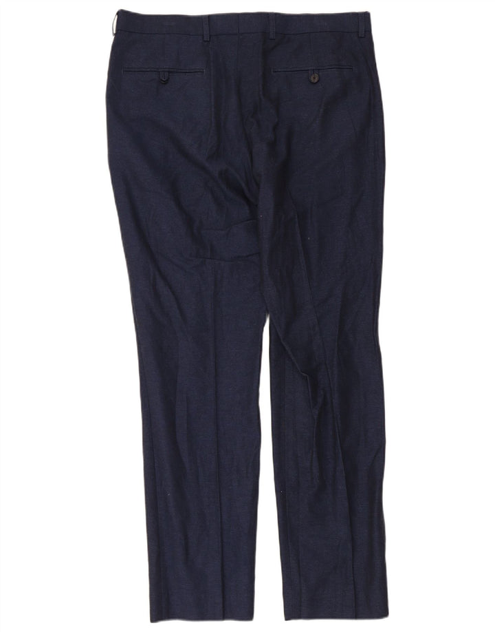 Pantaloni da abito slim da uomo Marks & Spencer W34 L31 cotone blu navy