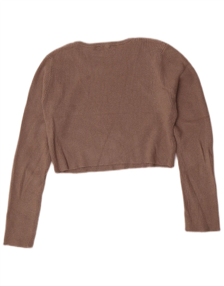 ZARA Top Corto da Donna a Maniche Lunghe UK 14 Large Marrone Viscosa