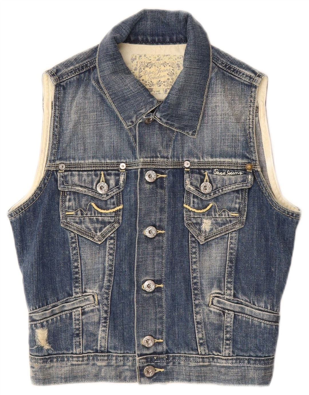 PEPE Jeans Gilet da bambino in denim invecchiato 7-8 anni in cotone blu medio