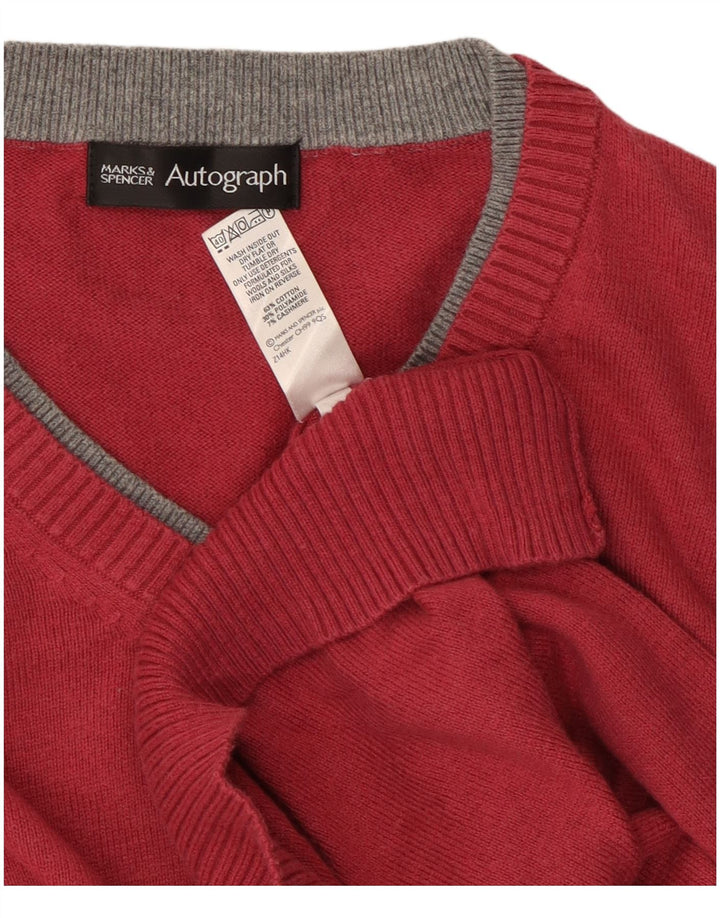 Maglione da uomo con scollo a V autografo Marks & Spencer in cotone bordeaux medio