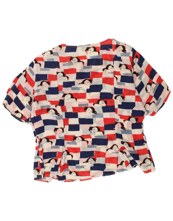 Top camicetta grafica da donna VINTAGE UK 18 XL acetato multicolore