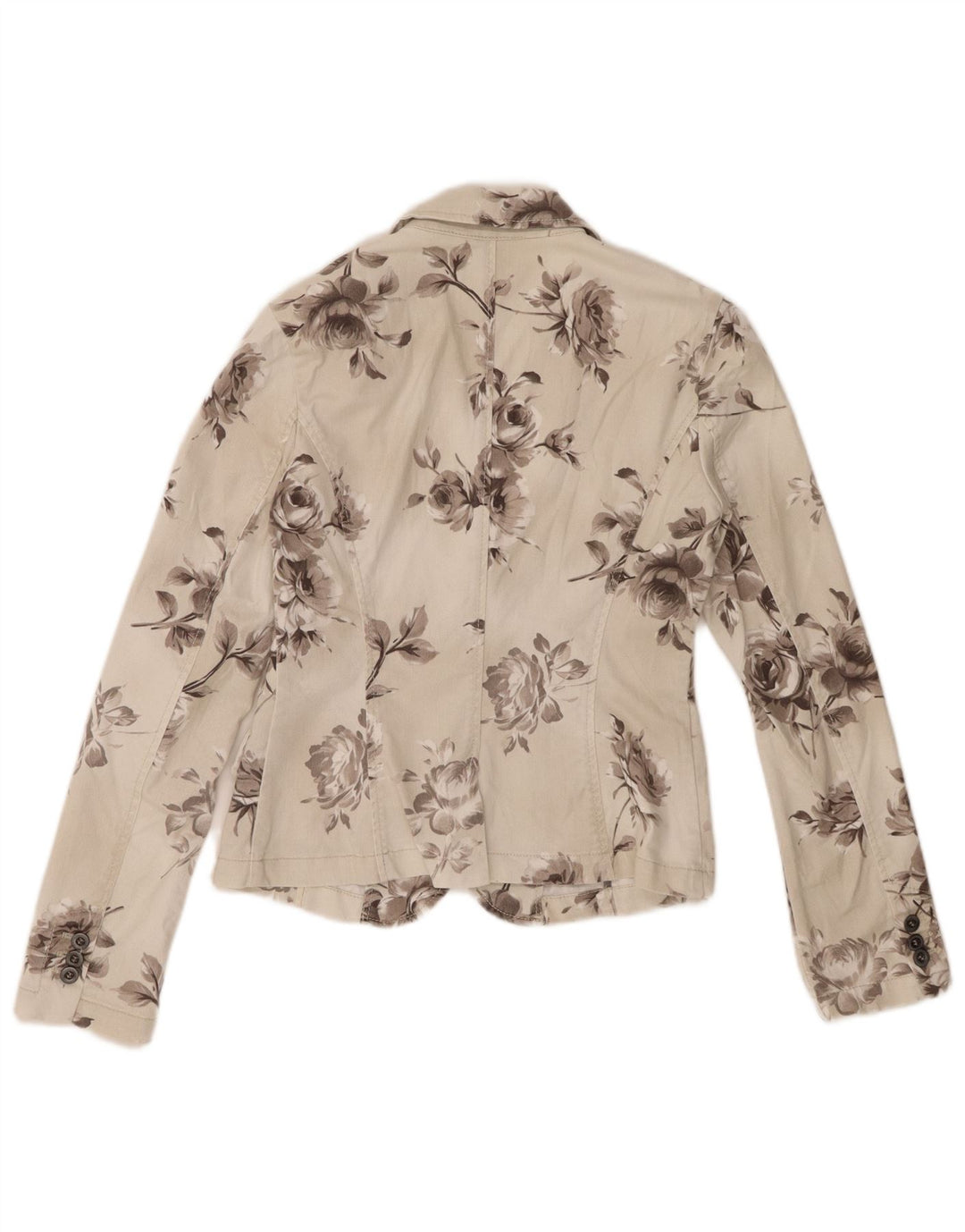 Giacca blazer in denim a 2 bottoni da donna Sisley UK 10 piccolo floreale bianco sporco