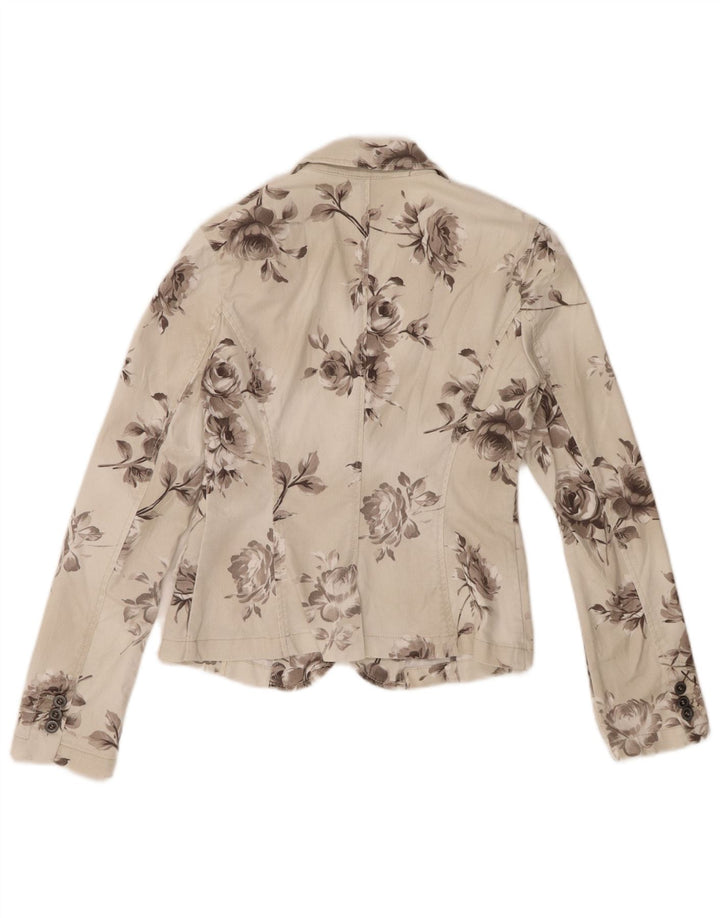 Giacca blazer in denim a 2 bottoni da donna Sisley UK 10 piccolo floreale bianco sporco