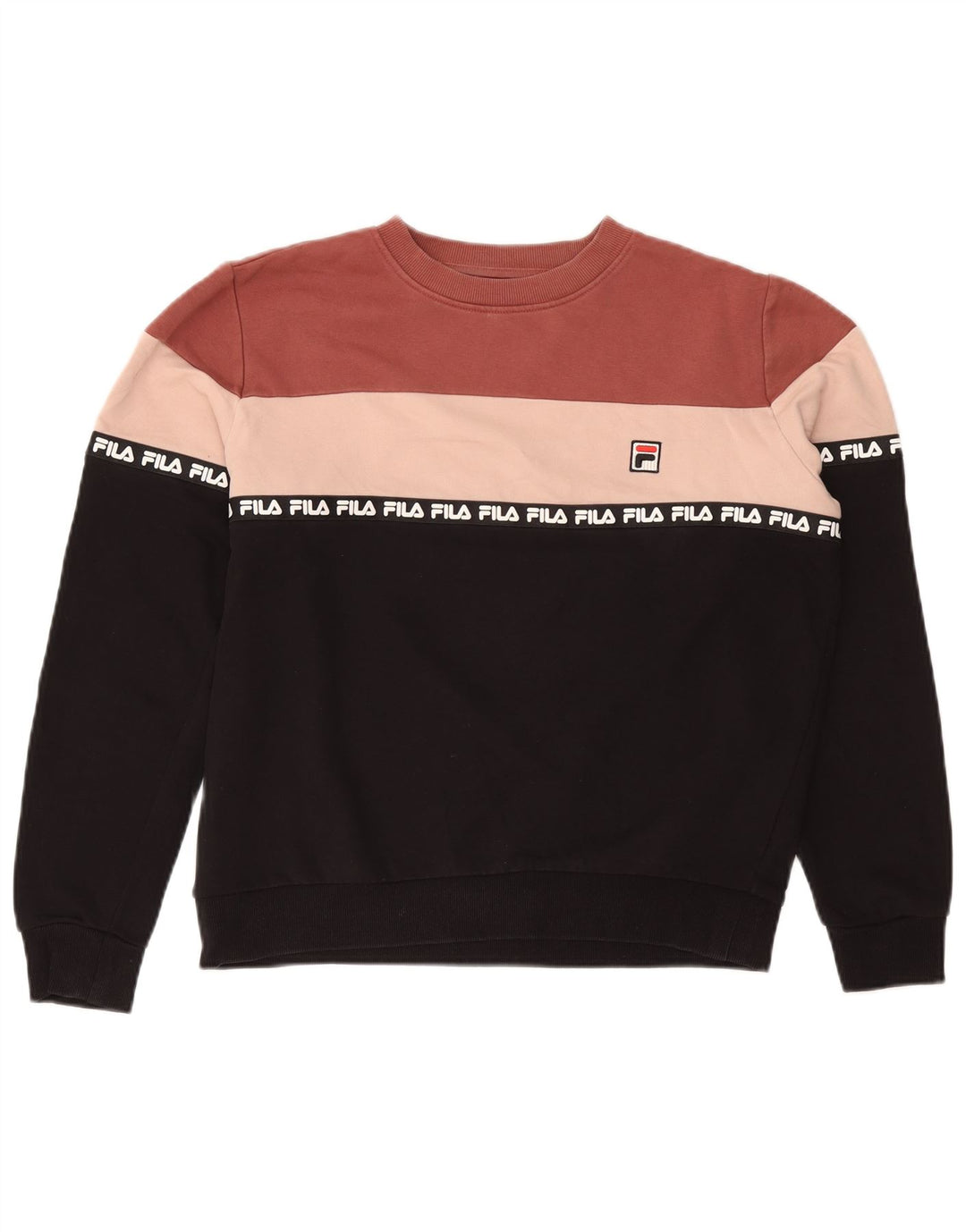 Felpa grafica da donna FILA Maglione UK 14 Medium Black Colourblock