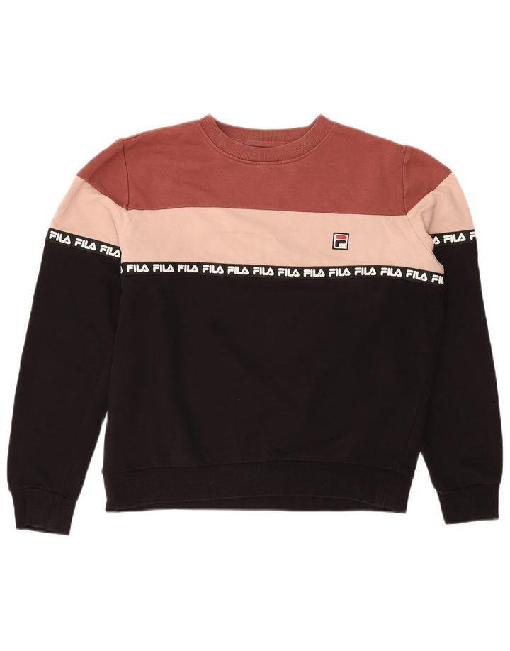 Felpa grafica da donna FILA Maglione UK 14 Medium Black Colourblock