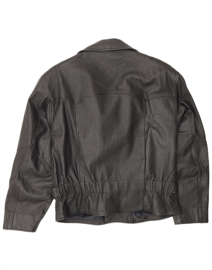 Giacca da motociclista in pelle da uomo vintage UK 38 Pelle nera media