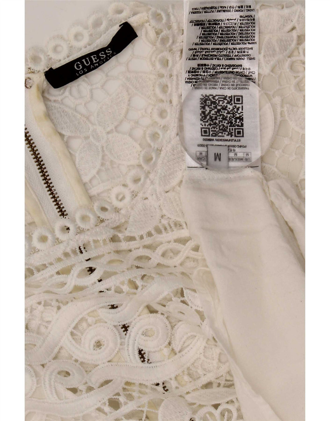 Guess Abito a strati in pizzo senza maniche da donna UK 12 Poliestere bianco medio