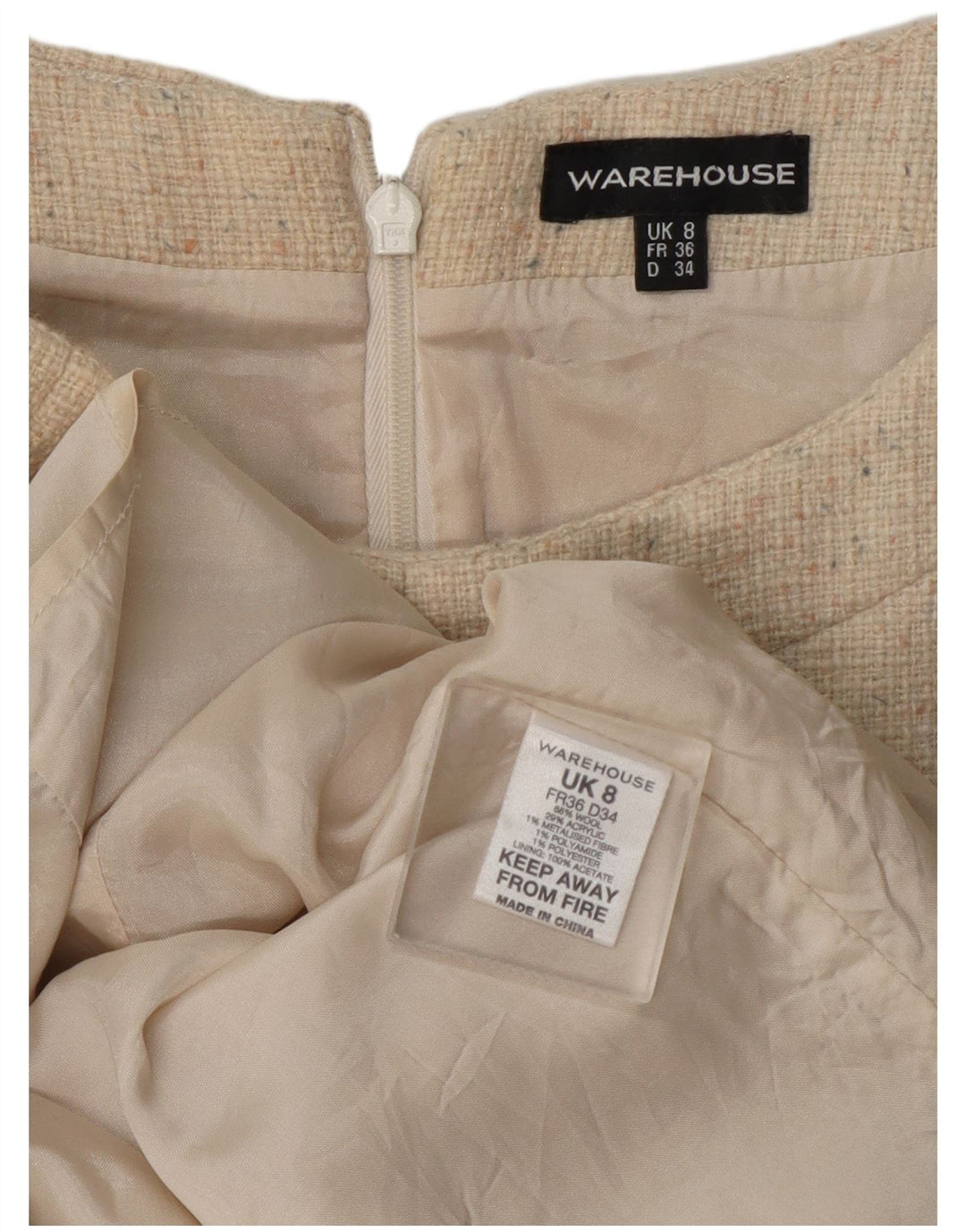 Abito tubino da donna Warehouse UK 8 piccolo in lana screziata beige