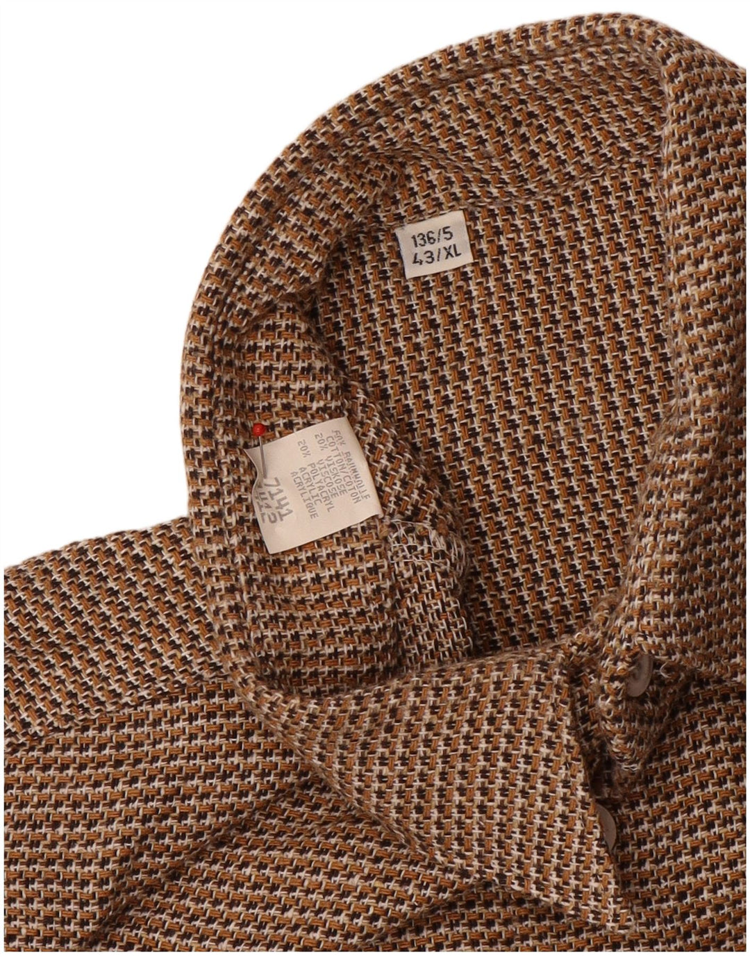Camicia da uomo vintage taglia 43 XL in cotone pied de poule marrone