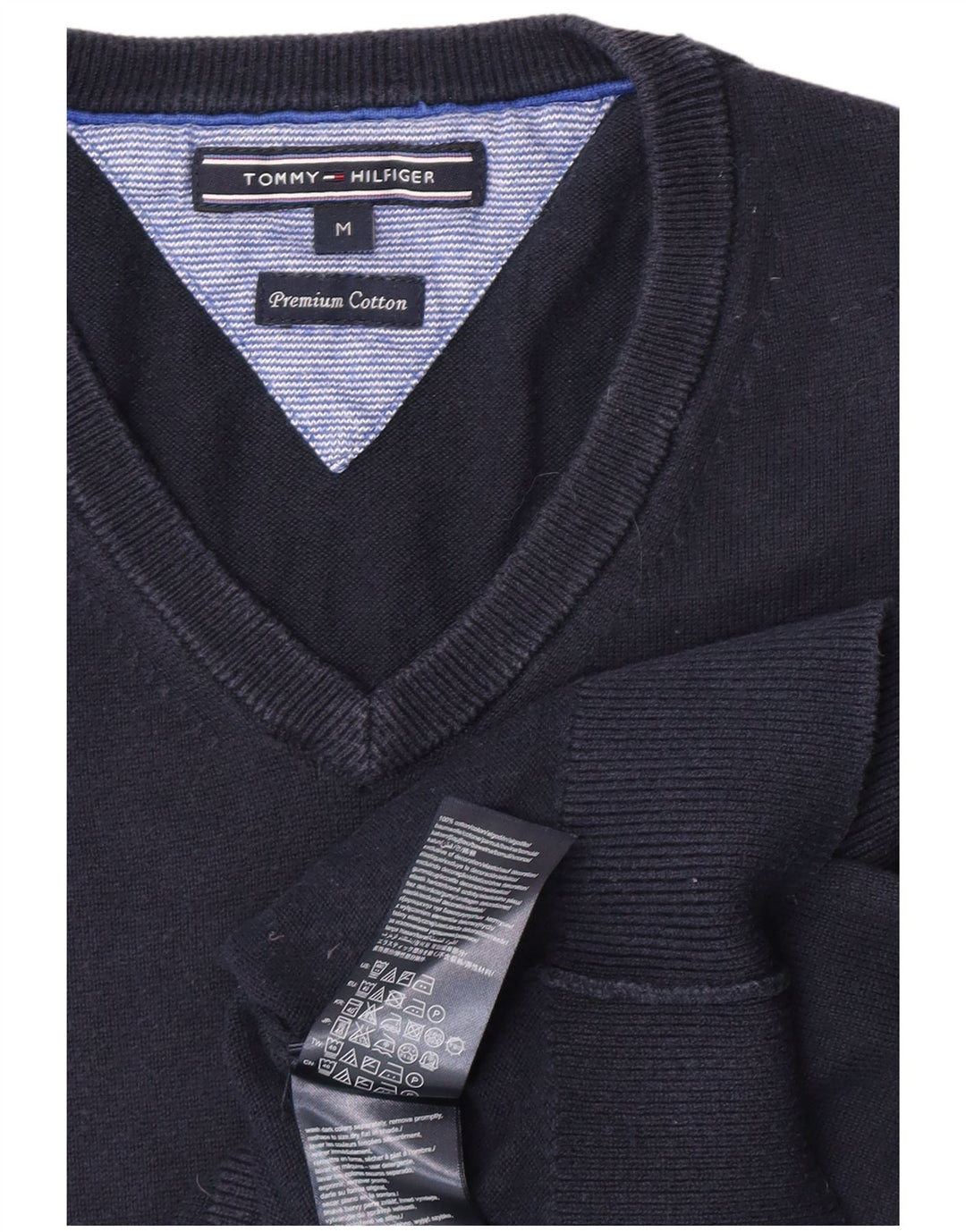 Maglione maglione con scollo a V da uomo Tommy Hilfiger cotone medio blu navy