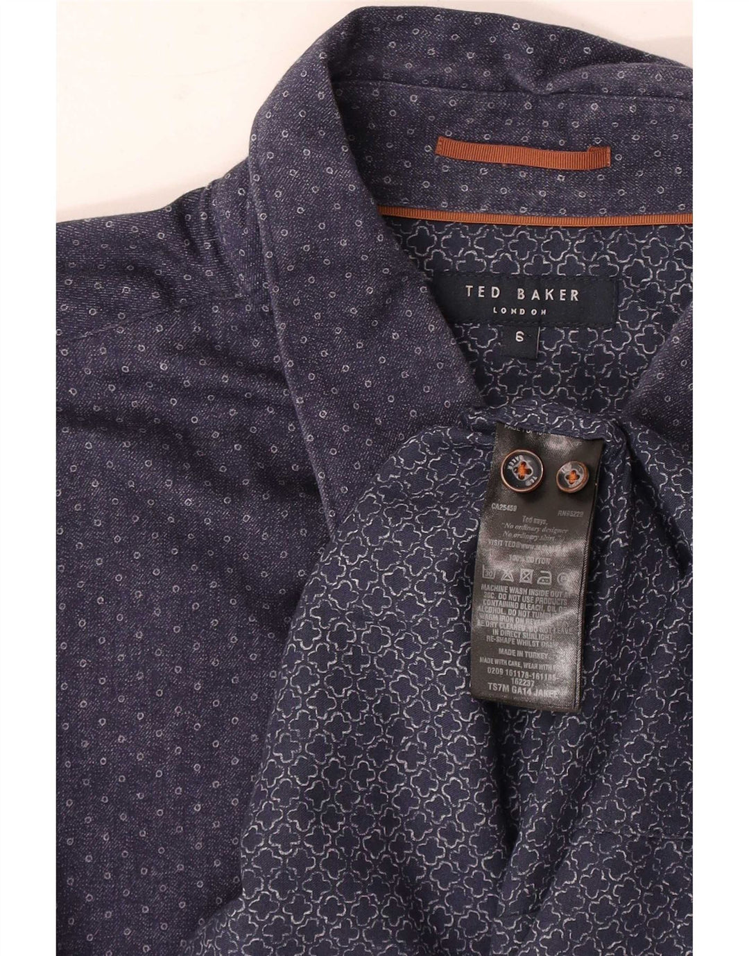 Camicia da uomo Ted Baker taglia 6 2XL cotone maculato blu navy