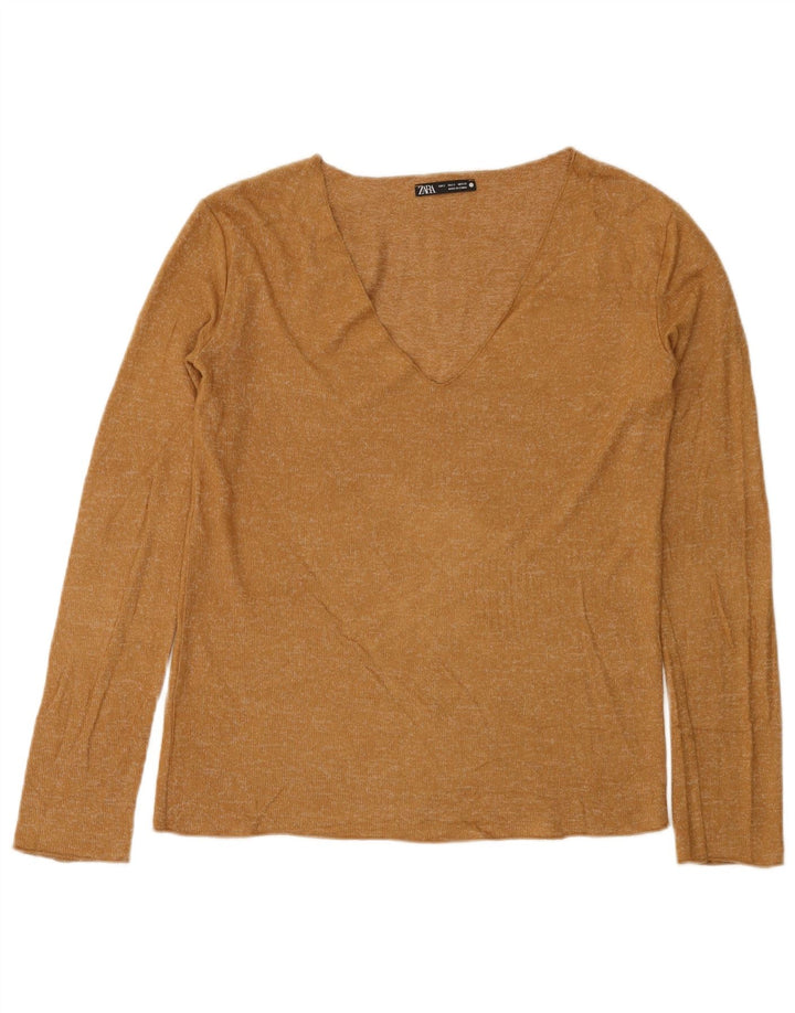 Top Zara da donna a maniche lunghe UK 10 piccolo beige screziato