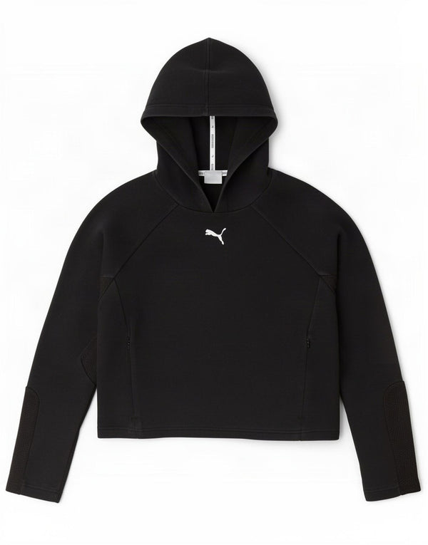 Felpa con cappuccio oversize corta da donna Puma UK 10 piccola nera