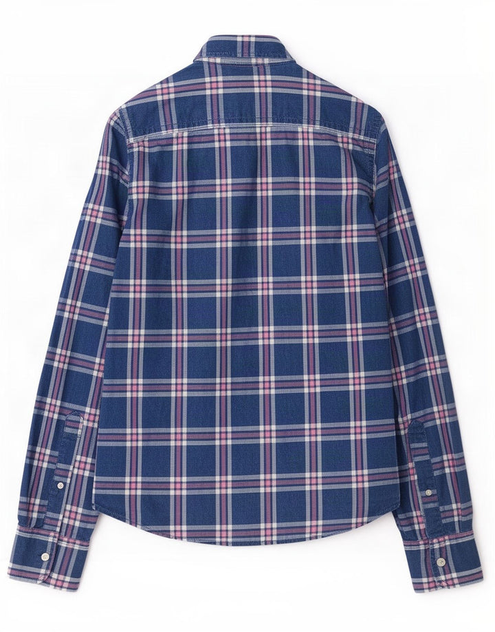 Camicia di flanella da uomo Abercrombie & Fitch in cotone a quadri blu medio