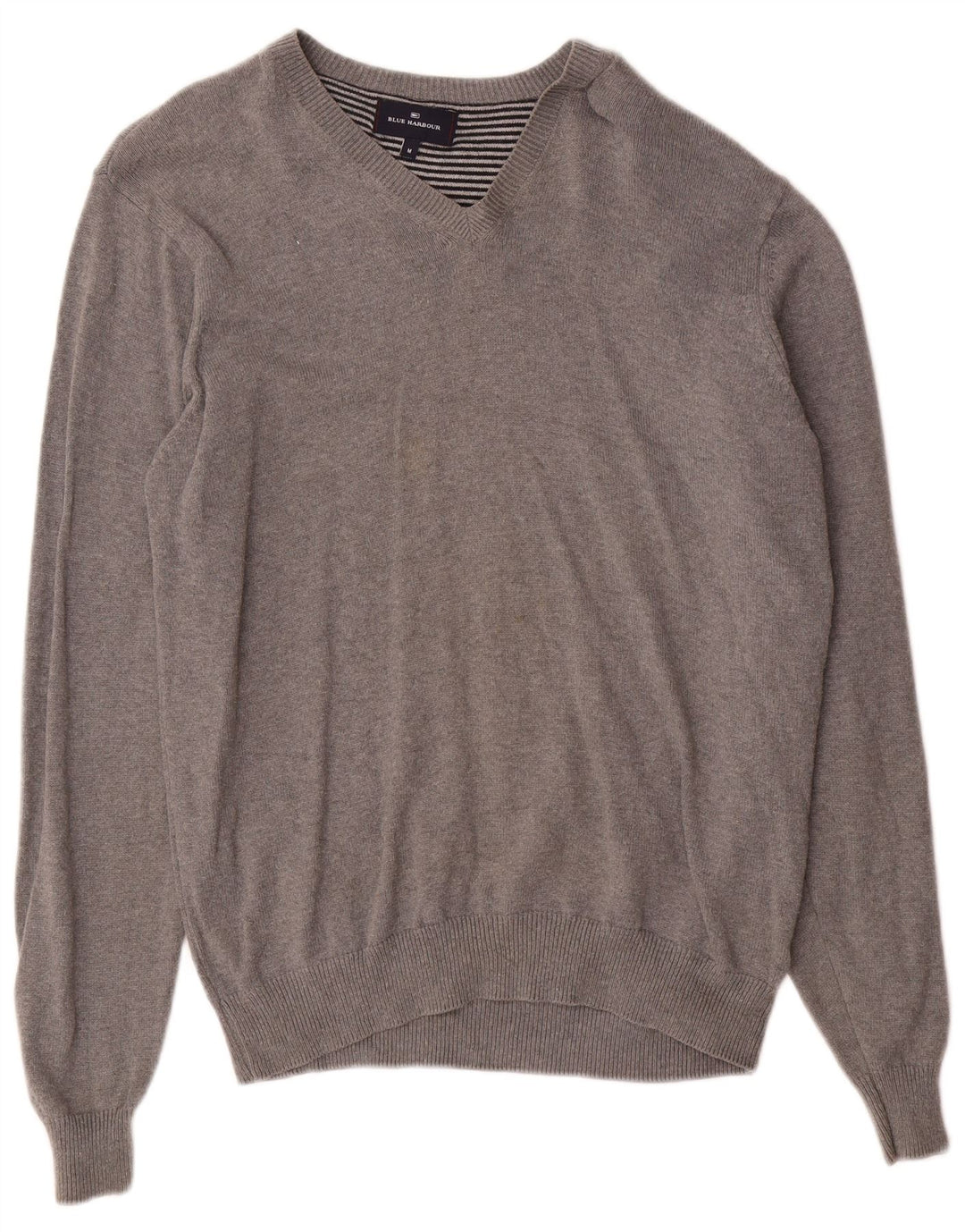Maglione da uomo Marks & Spencer con scollo a V blu Harbour in cotone grigio medio