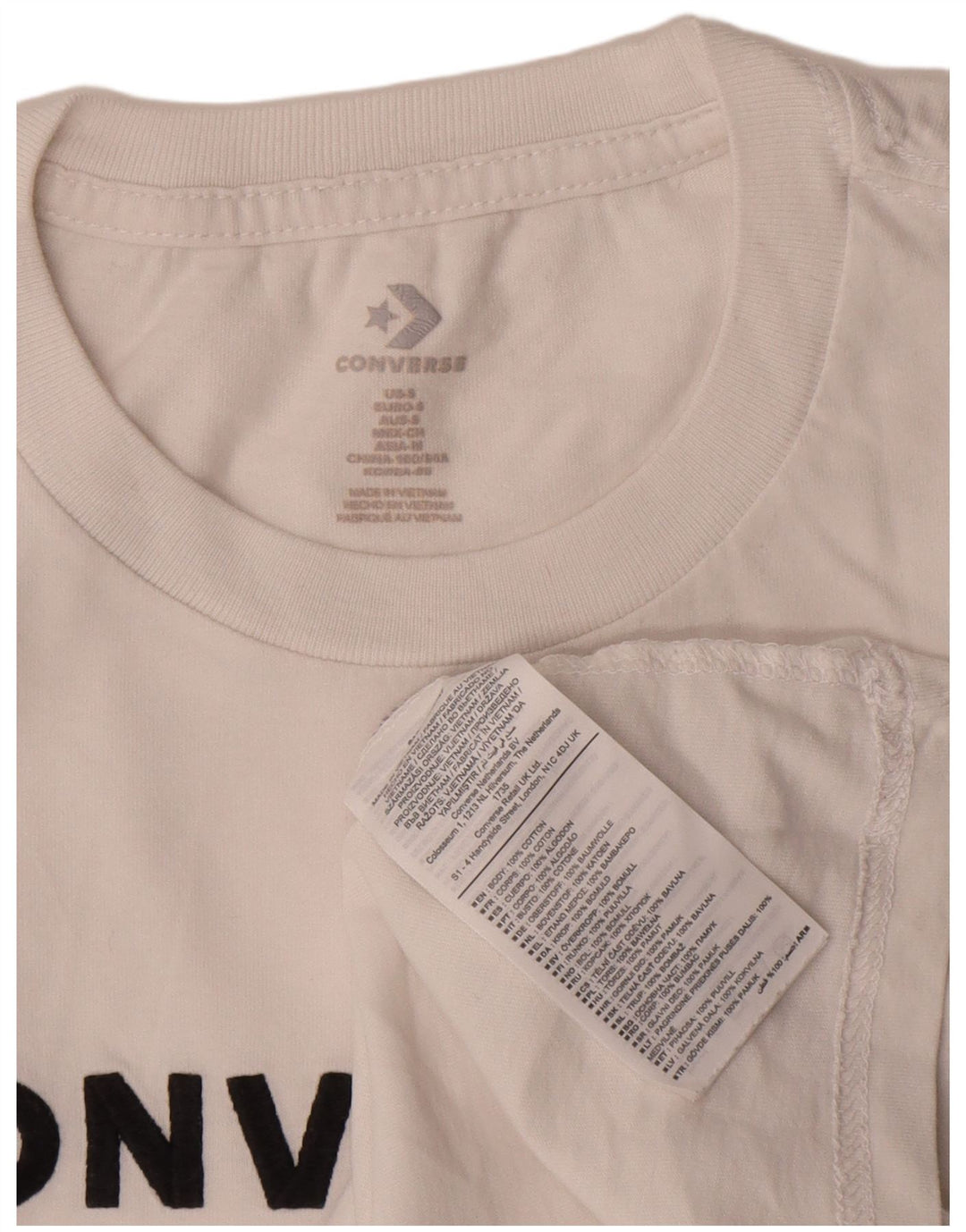 T-shirt grafica da donna Converse Top UK 10 piccola in cotone bianco