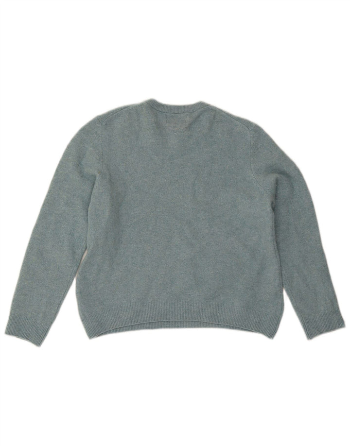 Maglione maglione girocollo da donna Marks & Spencer UK 14 Lana d'agnello blu grande