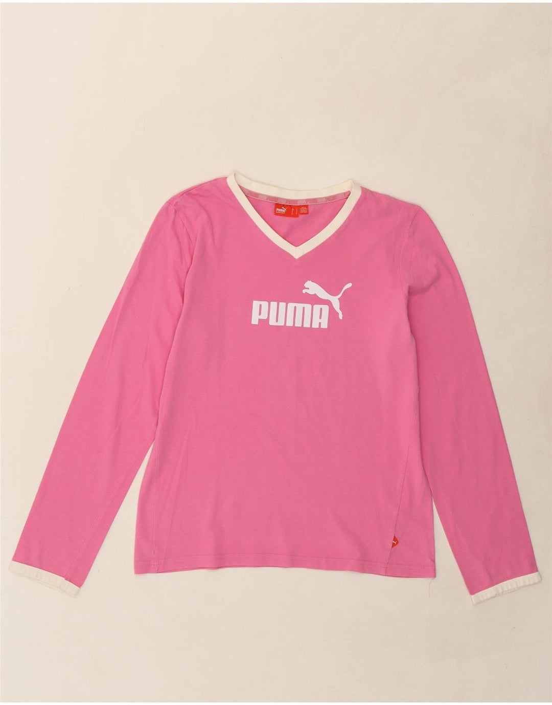 PUMA Womens Graphic Top Long Sleeve UK 14 Large  Pink Cotton Vintage Puma and Second-Hand Puma from Messina Hembry 