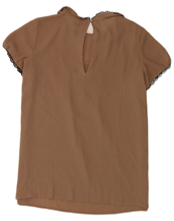 Benetton Womens Blouse Top UK 10 Small Beige Polyester