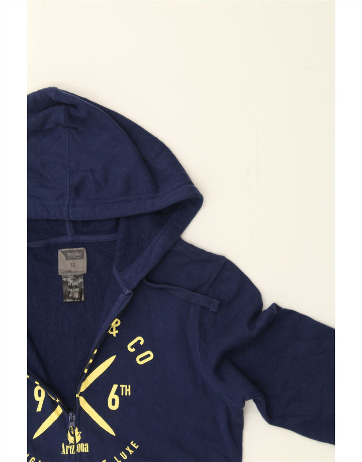 MOSSIMO Womens Graphic Zip Hoodie Sweater US 12 Large Navy Blue Cotton Vintage Mossimo and Second-Hand Mossimo from Messina Hembry 