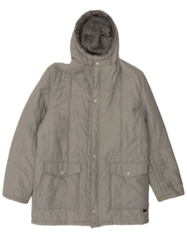 VINTAGE Mens Hooded Padded Jacket UK 38 Medium Grey Polyester