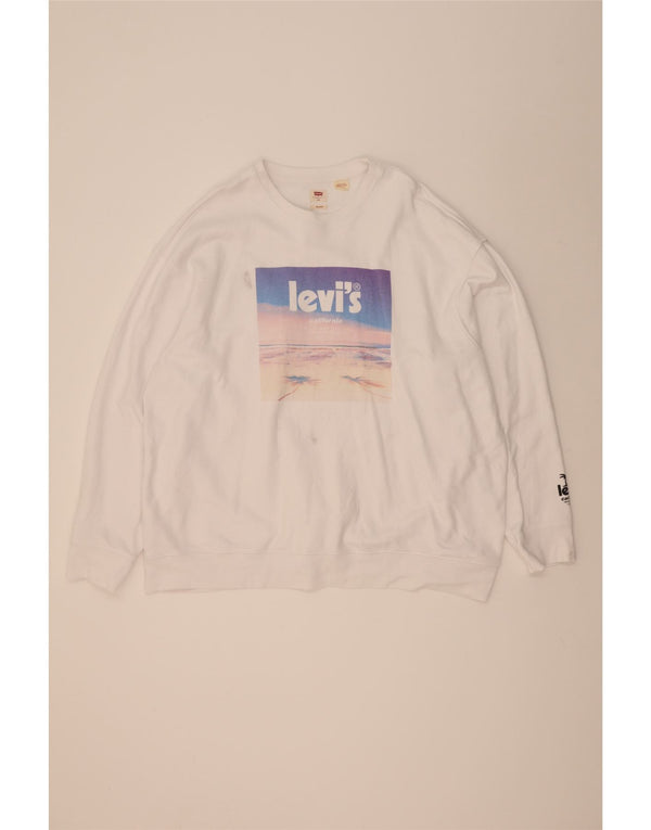 Levi's Uomo Felpa con vestibilità comoda grafica Maglione 2XL Cotone bianco