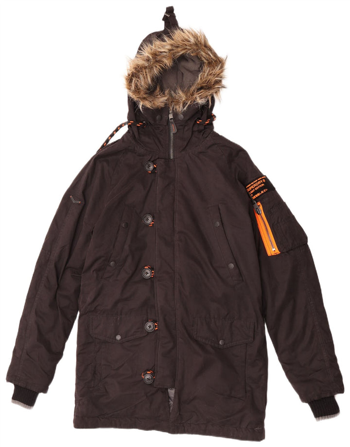 Giacca parka da uomo con cappuccio Superdry UK 36 Small Marrone Poliestere