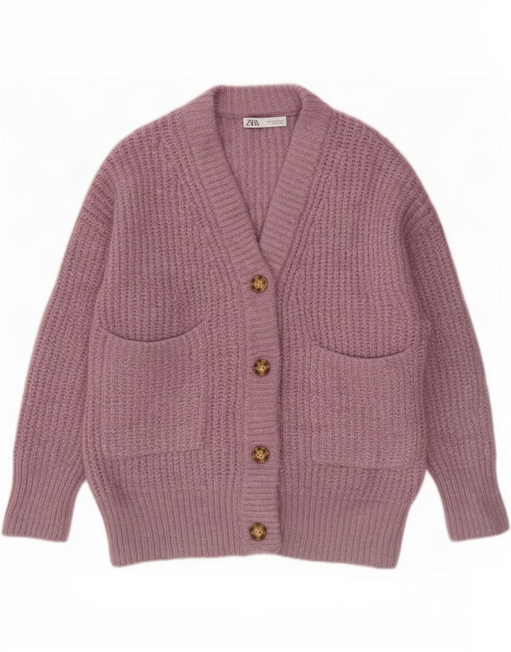 Maglione cardigan oversize da donna Zara UK 10 piccolo viola poliestere