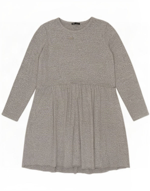 Abito a trapezio a maniche lunghe da donna Zara UK 14 Grande poliestere screziato grigio