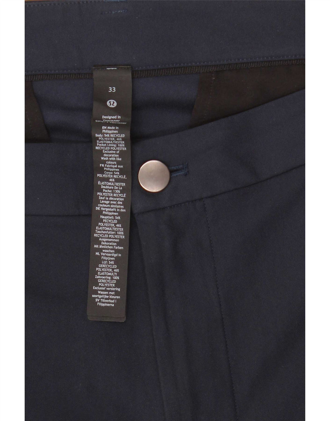 Pantaloncini chino da uomo Lululemon W33 poliestere blu navy medio