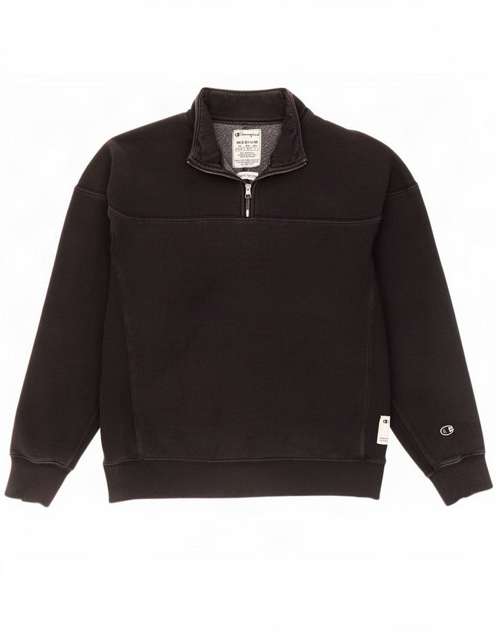 Felpa Champion da uomo con zip e collo, maglione, cotone nero medio