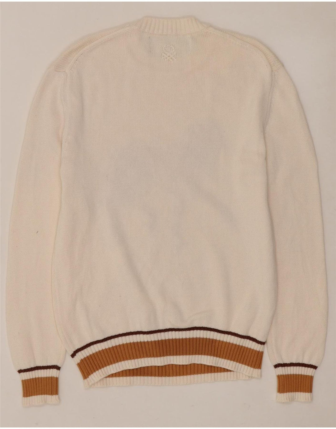 BENETTON Maglione girocollo con grafica da donna UK 14 Medio Bianco