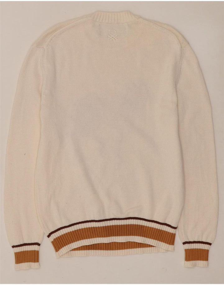 BENETTON Maglione girocollo con grafica da donna UK 14 Medio Bianco