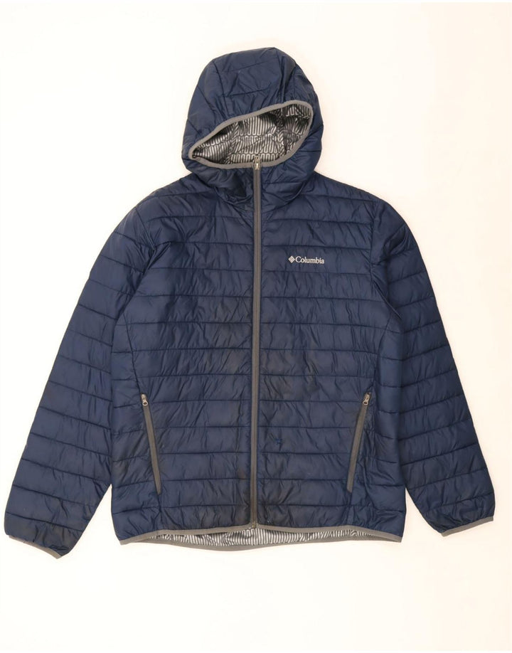 Giacca imbottita con cappuccio da uomo Columbia UK 40 Large Blu Nylon