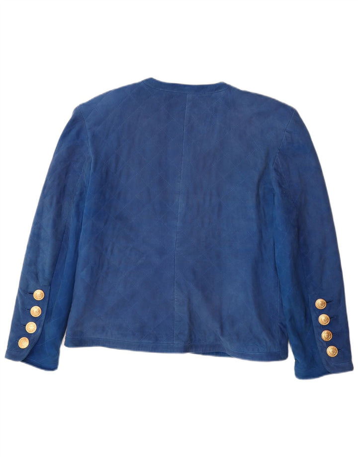 Giacca Blazer in Pelle Scamosciata a 4 Bottoni da Donna Renzo IT 42 in Pelle Blu Medio