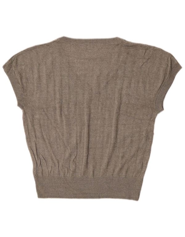 Maglione da donna Marks & Spencer a maniche corte con scollo a V UK 14 Grigio medio