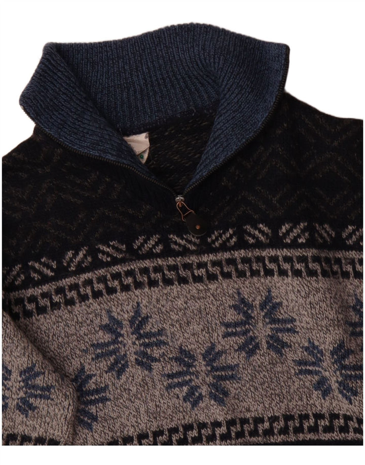 Maglione da donna VINTAGE con zip e collo UK 18 XL Blu navy Fair Isle