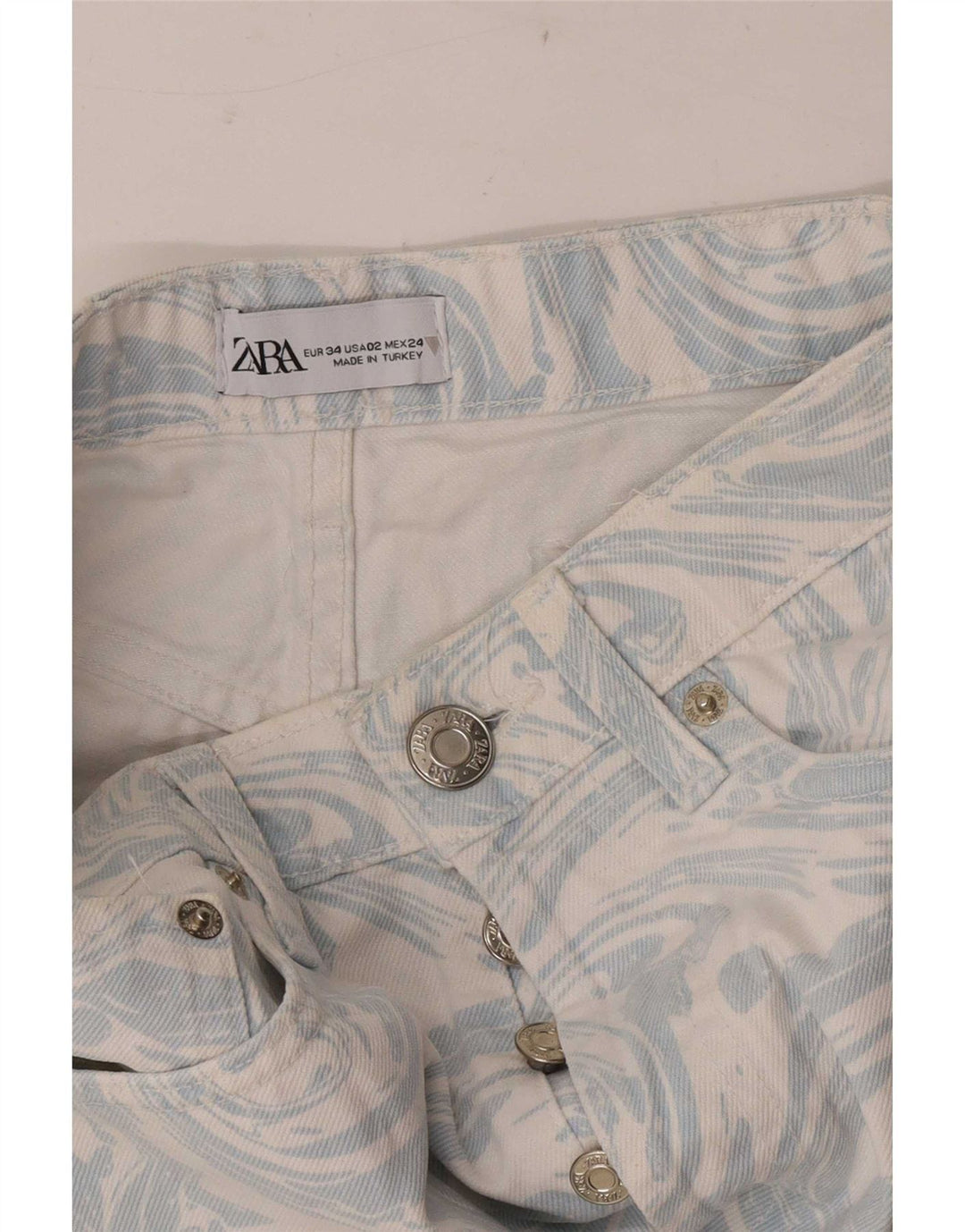 Pantaloncini di jeans Zara da donna con motivo astratto EU 34 2XS W24 Blu