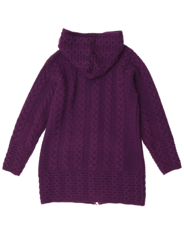 Maglione cardigan con cappuccio lungo da donna Aran Crafts UK 10 piccolo viola
