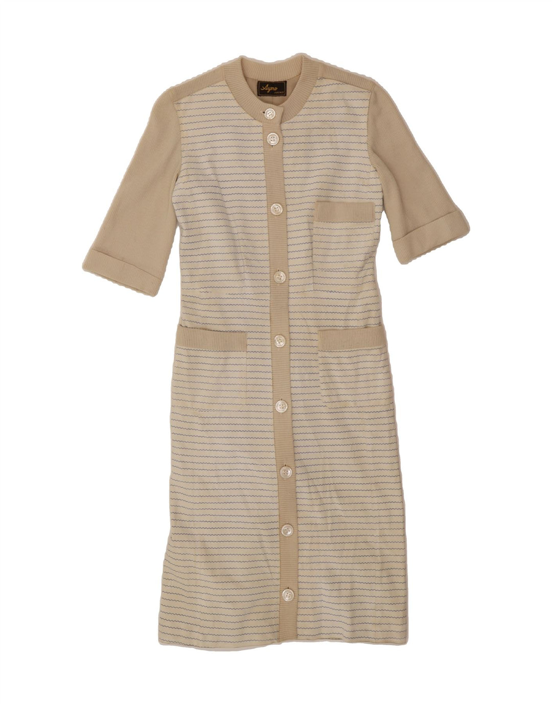 VINTAGE Womens Jumper Dress UK 12 Medium Beige Striped Vintage Vintage and Second-Hand Vintage from Messina Hembry 