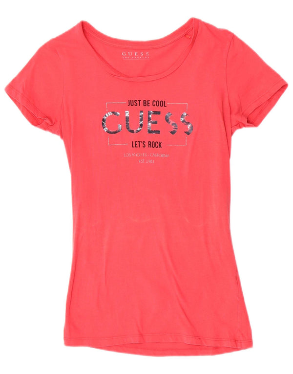 T-shirt grafica da donna Guess UK 6 XS rosa cotone