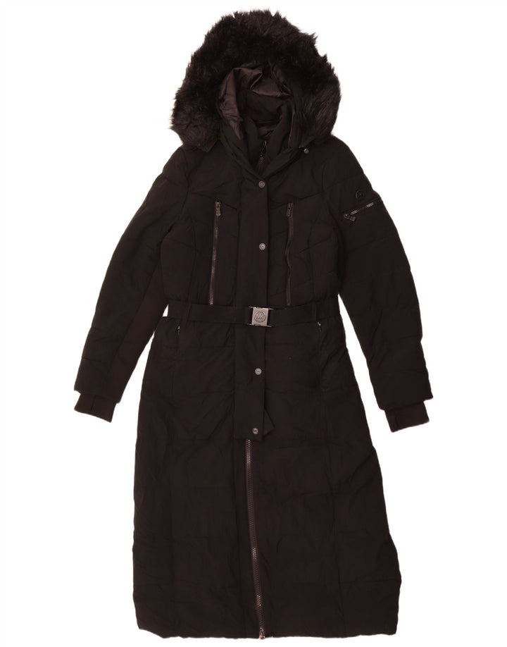 Cappotto imbottito con cappuccio da donna Michael Kors UK 14 poliestere nero medio