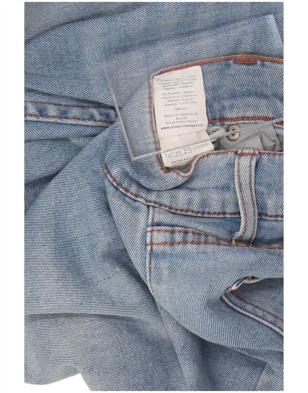 CHEAP MONDAY Jeans slim da uomo invecchiati W32 L28 cotone blu