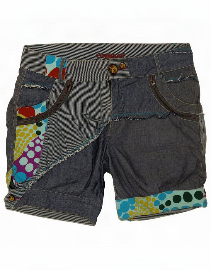 Desigual Pantaloncini regolari da donna EU 36 Small W28 Navy Blue Patchwork Cotton