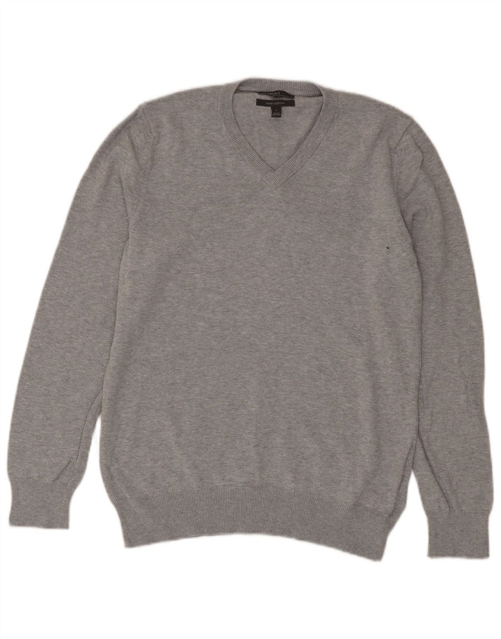 Maglione maglione con scollo a V da donna Marks & Spencer UK 10 piccolo cotone grigio