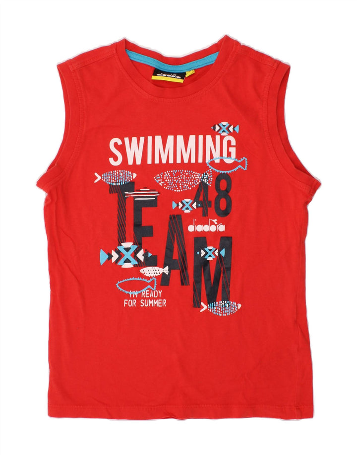 DIADORA Girls Graphic Vest Top 7-8 Years Medium  Red Cotton Vintage Diadora and Second-Hand Diadora from Messina Hembry 