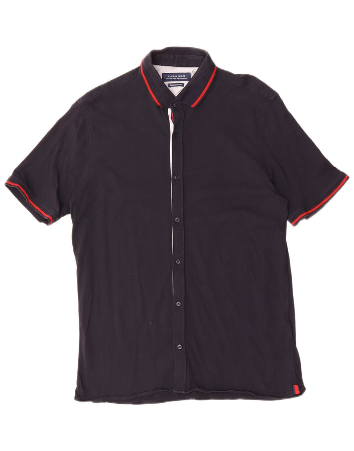 Camicia a maniche corte da uomo Zara Large blu navy